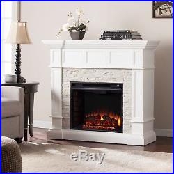 Mef83069 White Stacked Stone Convertible Electric Fireplace With Remote