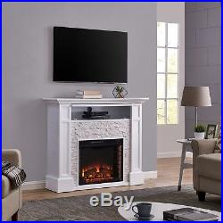 Mef86039 White Fauxe Stone Media Electric Fireplace With Remote