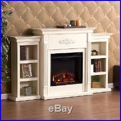 Mfp44058 Ivory Electric Fireplace With 2 Side Bookcases And Remote Control