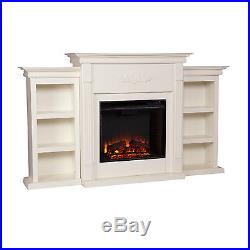 Mfp44058 Ivory Electric Fireplace With 2 Side Bookcases And Remote Control