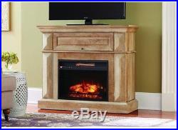 Natural Beige Driftwood Fireplace Infrared Electric Mantel Console Media Center
