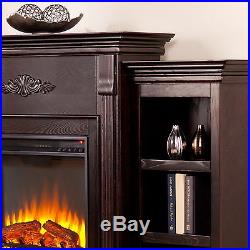 New Electric Fireplace Heater + Mantle & Bookcases Firebox Rich Espresso Finish