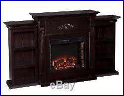 New Electric Fireplace Heater + Mantle & Bookcases Firebox Rich Espresso Finish