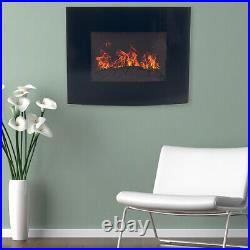 Northwest Black Curved Glass Electric Fireplace Wall Mount & Remote