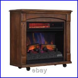 Rolling Electric Fireplace Mantel Infrared Quartz Heater Adjustable Led Flame