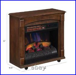 Rolling Mantel with 3D Infrared Quartz Electric Fireplace, NEW FREE SHIPPING