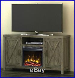 Rustic Electric Fireplace TV Stand Wood Console Entertainment Infrared Heater