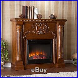 SEI Romano ELECTRIC FIREPLACE with REMOTE Antique Oak Ornate Indoor Heater Mantel