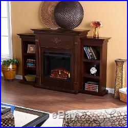 Southern Enterprises Tennyson Espresso Electric Fuel Fireplace with Bookcases NEW