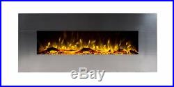 Touchstone 50 Onyx Stainless Steel wall-mount electric fireplace. Heat, flame