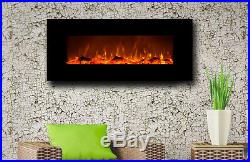 Touchstone 50 Onyx wall-mount electric fireplace, black. Heat, simulated flame