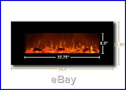 Touchstone 50 Onyx wall-mount electric fireplace, black. Heat, simulated flame