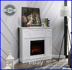Wall Corner Electric Fireplace White Heater Mantle LED Flame Timer Remote Contro