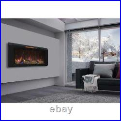 Wall-Mount Electric Fireplace Heater 48 Inch Black Adjustable Flame with Remote