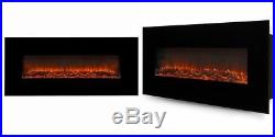 Wall Mount Electric Fireplace Large Black 50 Logs Glass Adjustable Heater 400sq