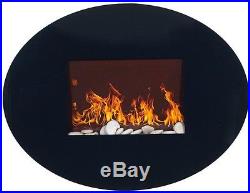 Wall Mount Electric Fireplace Round Oval Glass Modern Remote Control Heater Fire