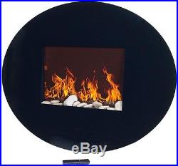 Wall Mount Electric Fireplace Round Oval Glass Modern Remote Control Heater Fire