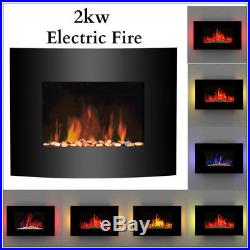 Wall Mounted Glass Electric Fireplace Fire Heater + Remote Control LED Backlit