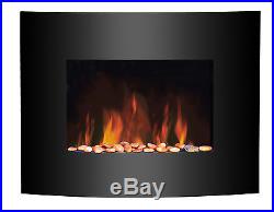 Wall Mounted Glass Electric Fireplace Fire Heater Remote Control LED Backlit
