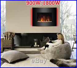 Wall Mounted Glass Electric Fireplace Fire Heater Remote Control LED Backlit