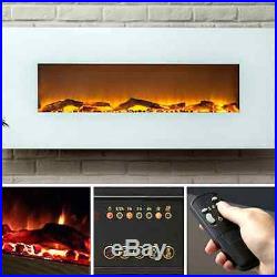White Electric Fireplace 50 Wall Mount Timer Remote LED Adjustable Flame & Heat