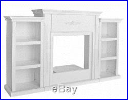 White Electric Fireplace Mantel 70 TV Stand Media Console Shelves Ivory Antique