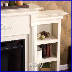 White Electric Fireplace Media Center Bookcase 70 TV Stand Wood Mantle Heater