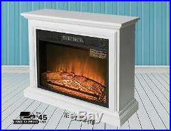 White Electric Fireplace Wooden Mantle Wall Heater Blower LED Flame Luxury Logs