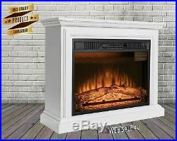 White Electric Fireplace Wooden Mantle Wall Heater Blower LED Flame Luxury Logs