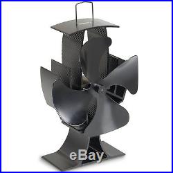 Wood Stove Eco Fan Heat Powered Ultra Quiet Fireplace Blower Fan Black compact